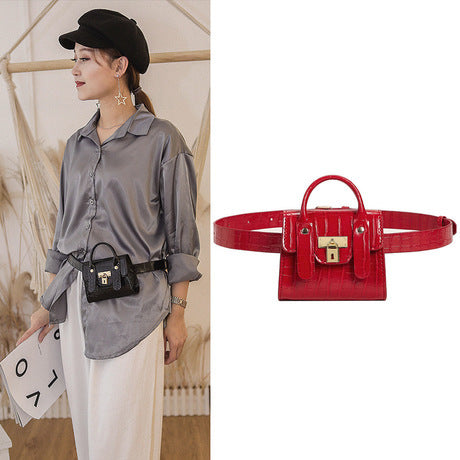 Classic small gold lock PU belt lock chest bag