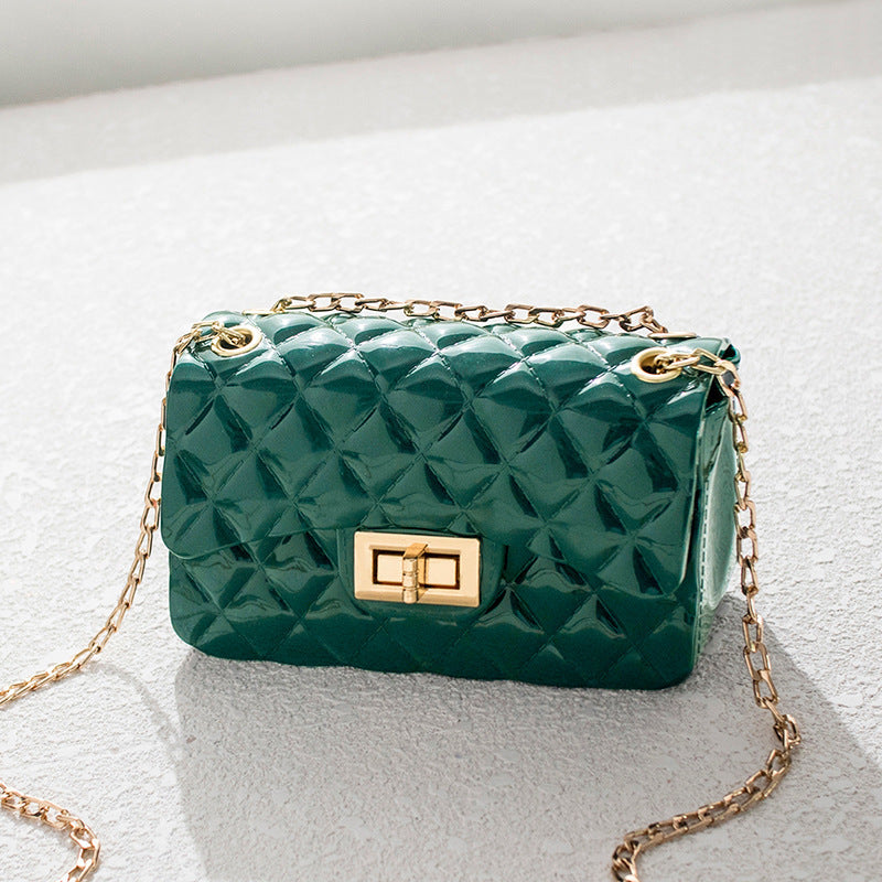 Korean Fashion Solid Color Rhombus Single Shoulder Messenger Fresh Jelly Bag Mobile Phone Coin Chain Small Square Bag
