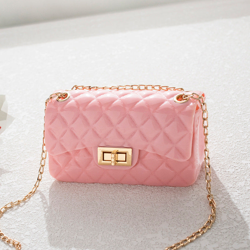 Korean Fashion Solid Color Rhombus Single Shoulder Messenger Fresh Jelly Bag Mobile Phone Coin Chain Small Square Bag