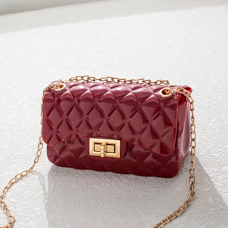 Korean Fashion Solid Color Rhombus Single Shoulder Messenger Fresh Jelly Bag Mobile Phone Coin Chain Small Square Bag
