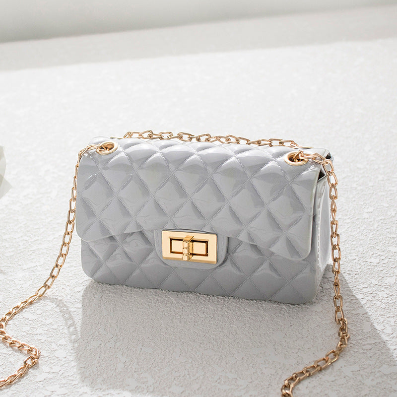 Korean Fashion Solid Color Rhombus Single Shoulder Messenger Fresh Jelly Bag Mobile Phone Coin Chain Small Square Bag