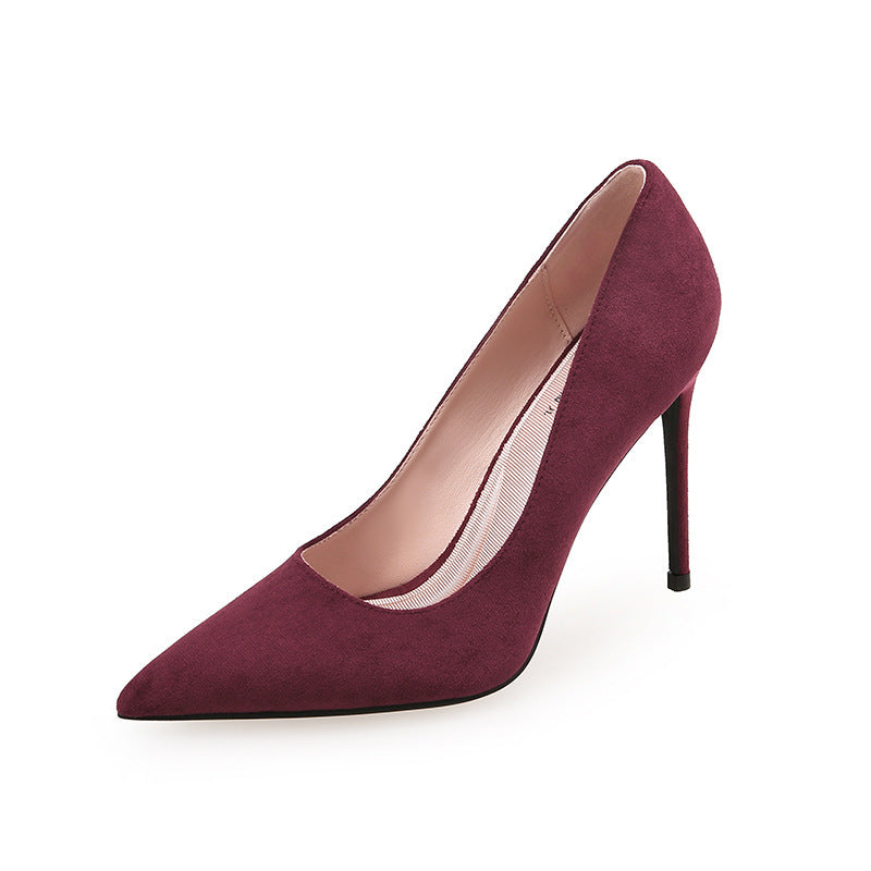 New Single Layer Shoes Women's Fashion Pointed Stiletto Heels Temperament Pure Color Business Ol Women's Shoes
