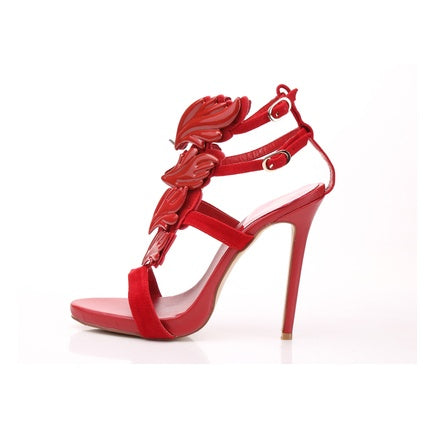Summer new leaf sandals multicolor wings metal rhinestone decoration hollow Rome women's shoes high heels wild