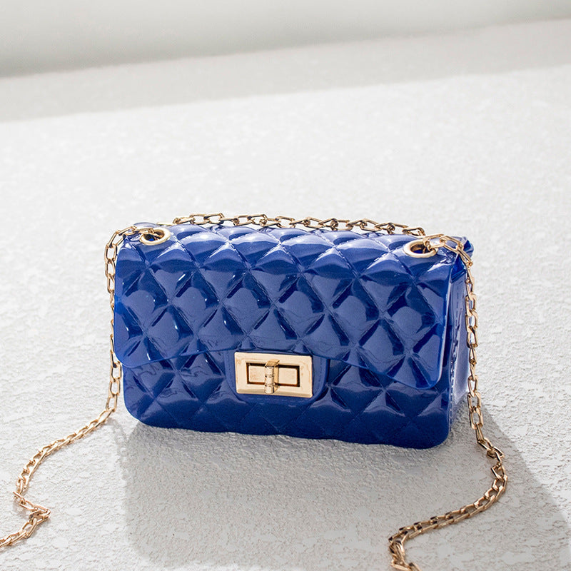 Korean Fashion Solid Color Rhombus Single Shoulder Messenger Fresh Jelly Bag Mobile Phone Coin Chain Small Square Bag